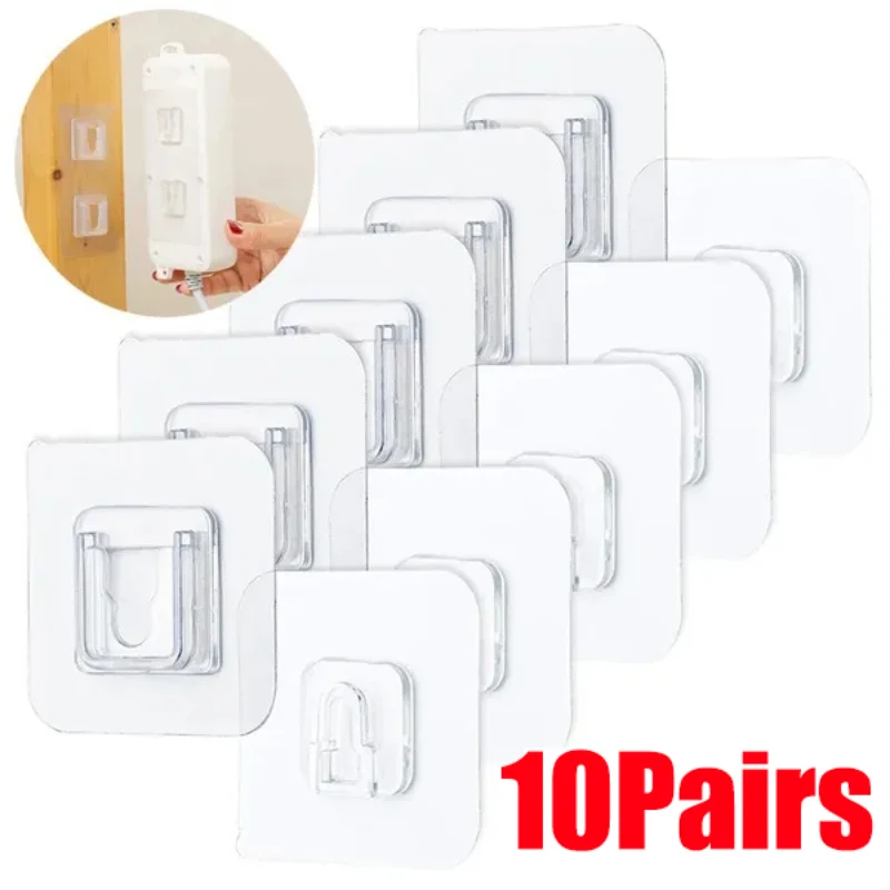 10Paris Double-Sided Adhesive Wall Hooks Hanger Strong Waterproof Transparent Suction Cup Storage Holder For Kitchen Bathroom