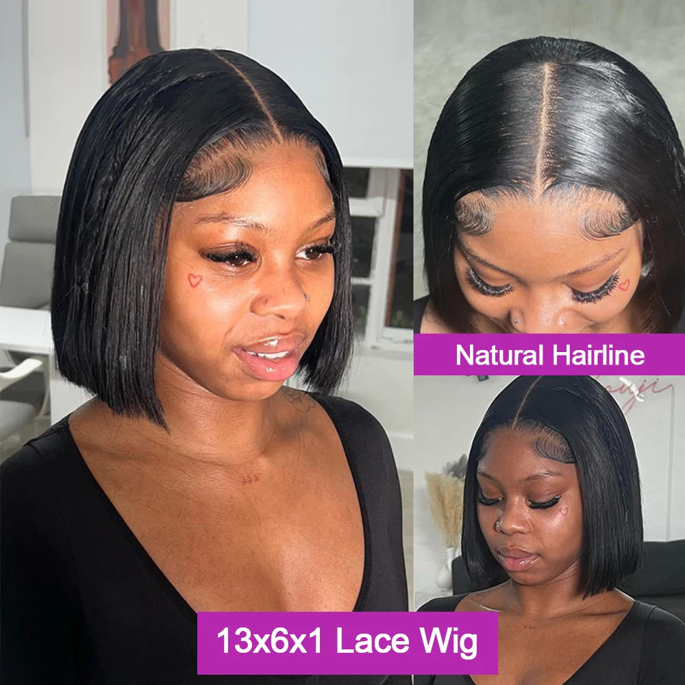 Bob Perücke Kurz Glatt Glueless 13x4 13x6 HD Lace Front 100% Echthaar 250% Dichte Wear and Go Pre-Plucked Versand aus FR Lager für Schwarze Frauen – Detail 12