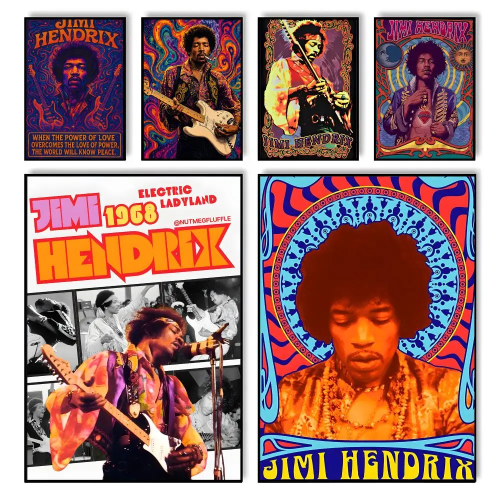 Singer Jimi Hendrix Poster HD Self Adhesive Waterproof Wall Art Ideal for Home Office Dorm Bedroom Great Gift