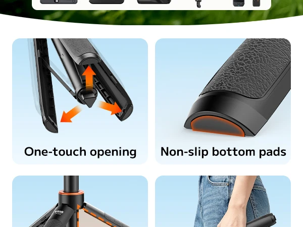 VRIG TP-21S Ausziehbares Stativ-Selfie-Stativ 160cm Schnellverschluss Leichtgewicht für Action-Kamera Smartphone Vlogging – Detail 2