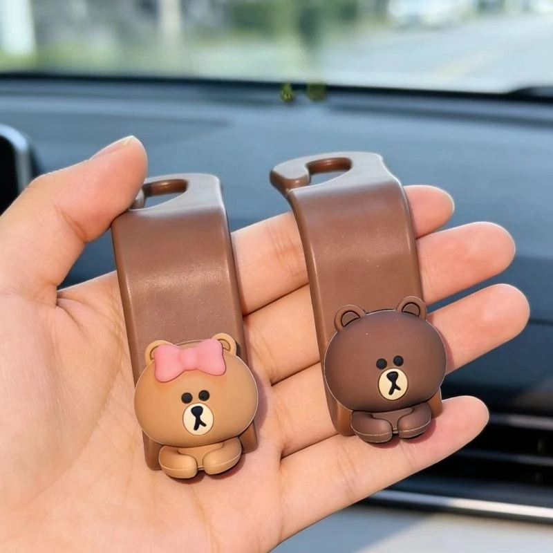 LINE FRIENDS Haken Braunbär und Choco Cartoon und niedlich, modisch, exquisit, langlebig, robust, multifunktionaler Haken für die Autositzlehne – Detail 2