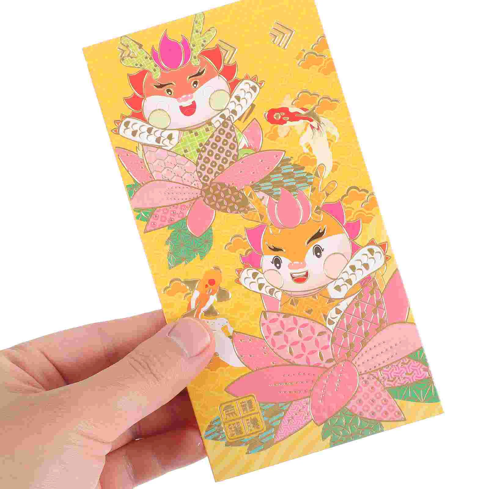 6 Pcs Red Envelope Cute Chinese Style 2024 New Year Bronzing Cartoon Dragon Mixed Pack Gift Cards Purse 168x88cm Paper For