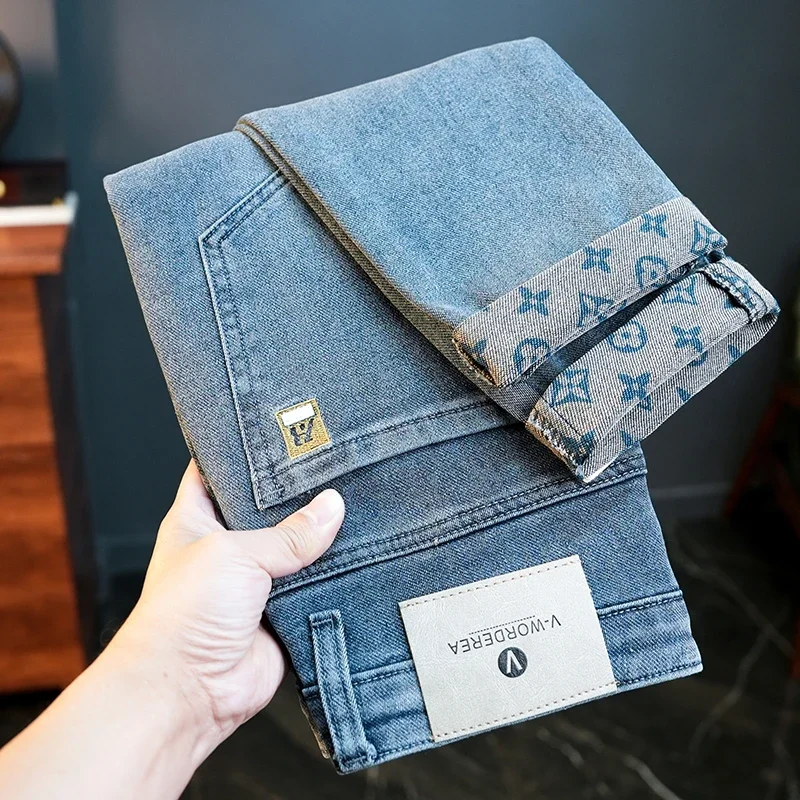 Pantalones vaqueros informales Vintage con cintura elástica para hombre, pantalón vaquero rasgado ajustado a la moda, elásticos suaves, rectos, de calle, para primavera