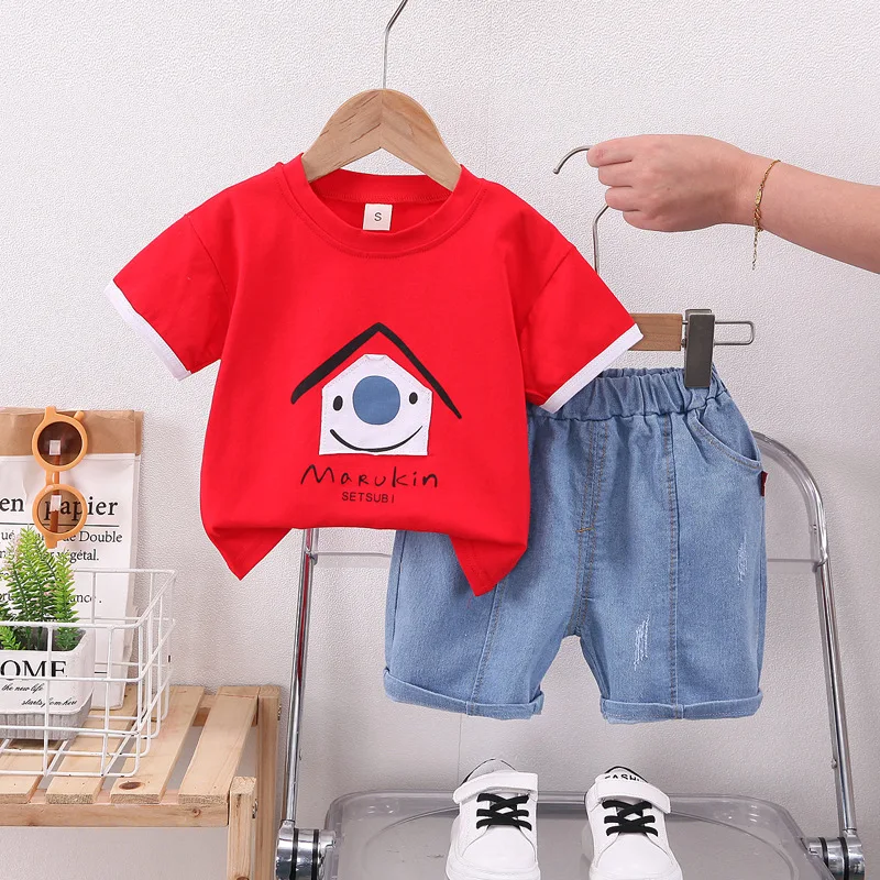 

Kids Summer Sets 2024 Baby Boy Clothes 9 To 12 Months Short Cartoon Big Nose House Sleeve T-shirts and Shorts Childrens Clothing