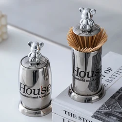 Cute Bear Toothpick Holder Cotton Swab Rod Storage Box Cosmetics Jewelry Bathroom Makeup Container Lipstick Organizer