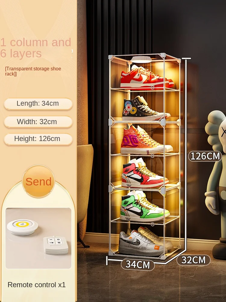 Shoe box transparent storage box can be customized with personal luminous logo, shoe wall trend essential sneaker shoe cabinet