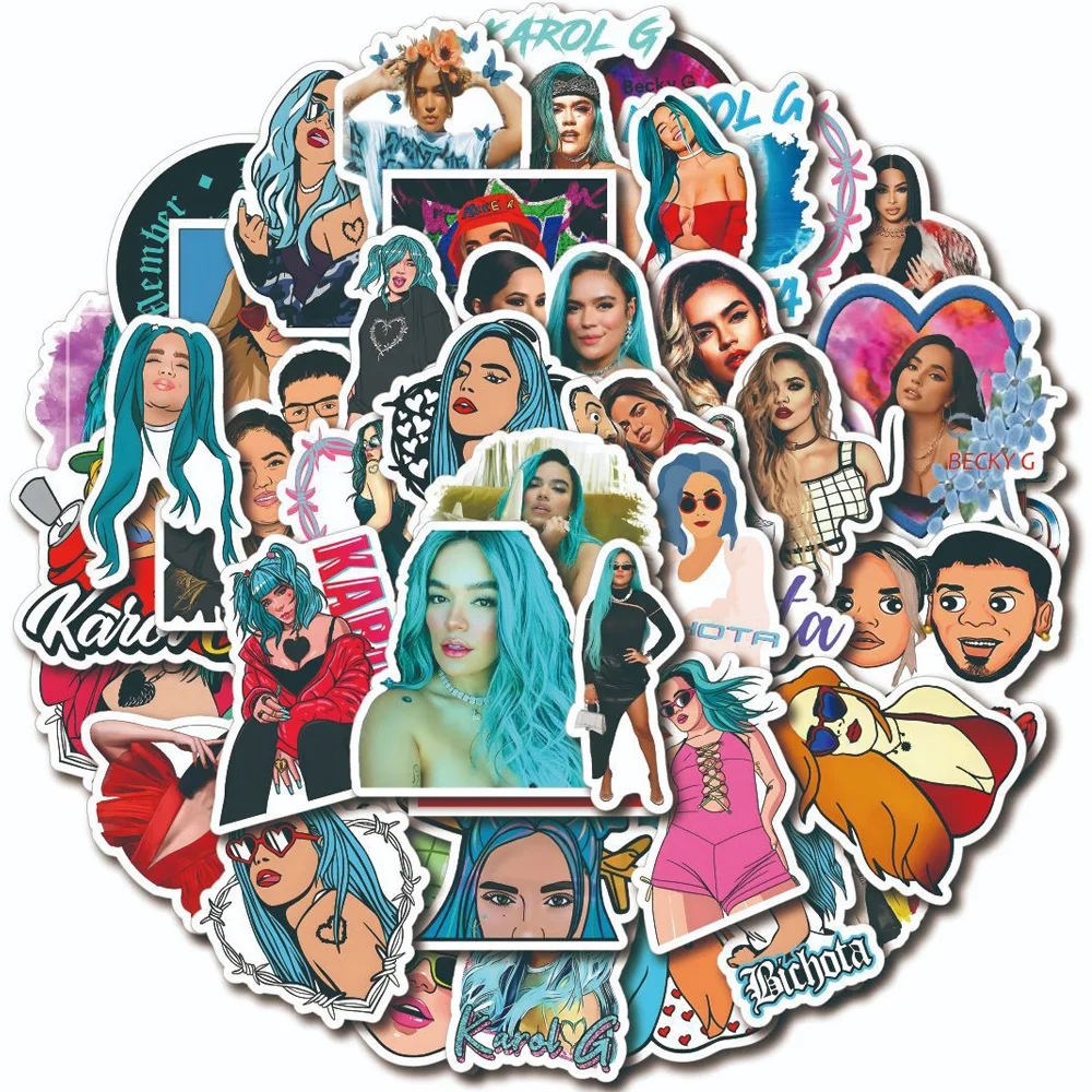 10/30/50Pcs Singer Karol G Graffiti Stickers Decal Skateboard Car Bike Laptop Guitar Phone Luggage Waterproof Sticker Kid Toy