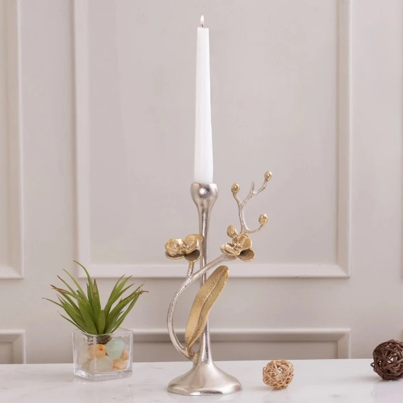 Elegant Christmas eco-friendly metal and glass candlesticks with vine designs for home decor