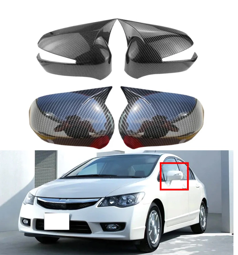 

Car Rearview Side Mirror Cover For Honda Civic 8th 2005-2011 Wing Cap Sticker Door Rear View Case Trim Carbon Fiber Look Black