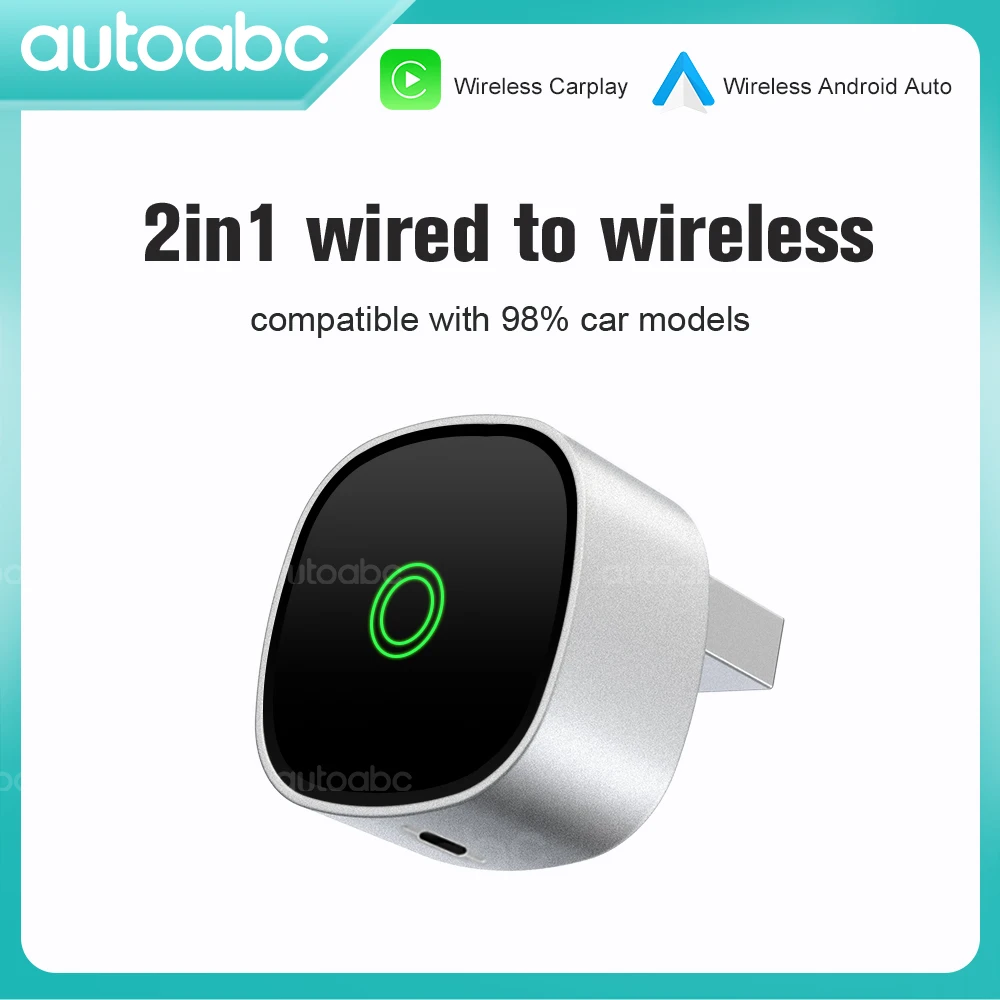 

2025 New AUTOABC 2 in 1 Wireless CarPlay Adapter Plug & Plug Auto Connect No Delay Converts Wired to Wireless