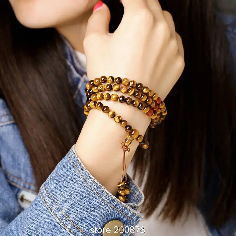 Natural Golden Tiger Eye 6mm Fashion Girls Bracelets Buddhiam 108 Mditation Mala Necklce Natural Stone Beaded Bracelet BRO597