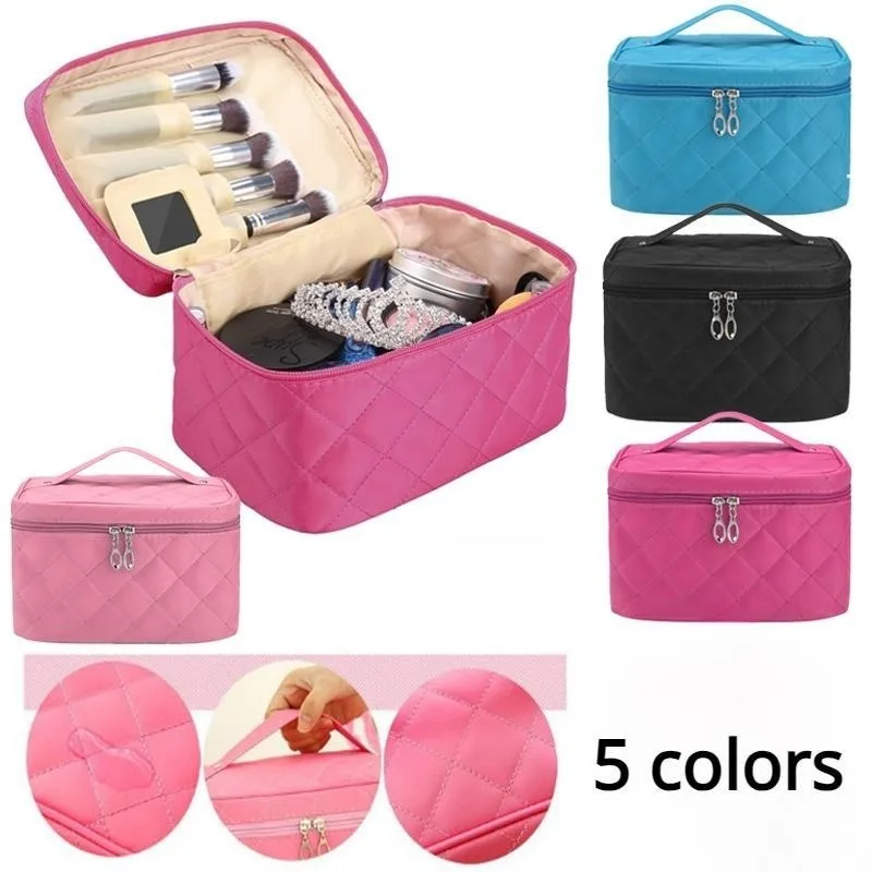 

Women Fashion Lingge Cosmetic Bag for Make Up Large Capacity Handbag Travel Toiletry Makeup Bags Wash Necessaire Cosmetic Box