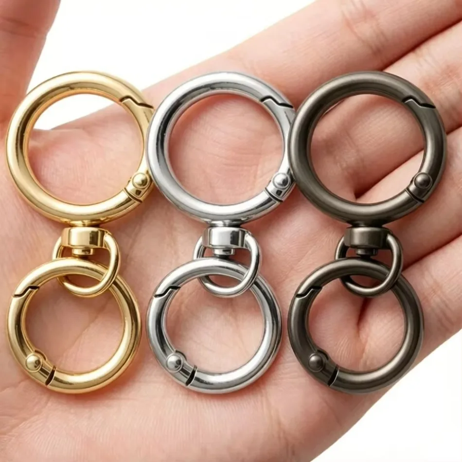 2-50 Sets Round Spring Snap Carabiner Clip O Rings Swivel Trigger Hook Metal Clasps Keychain for Handbag Lanyards DIY Crafts