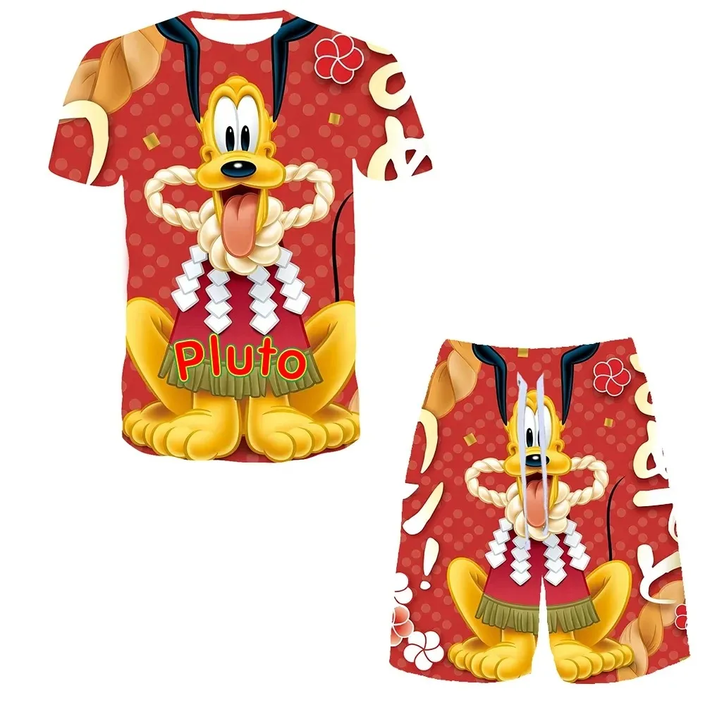 Disney pluto mickey 3D tričko sada muži ženy krátký rukáv ležérní prodyšné tees topy chlapci dívčí děti hustý krátký kalhot obleků