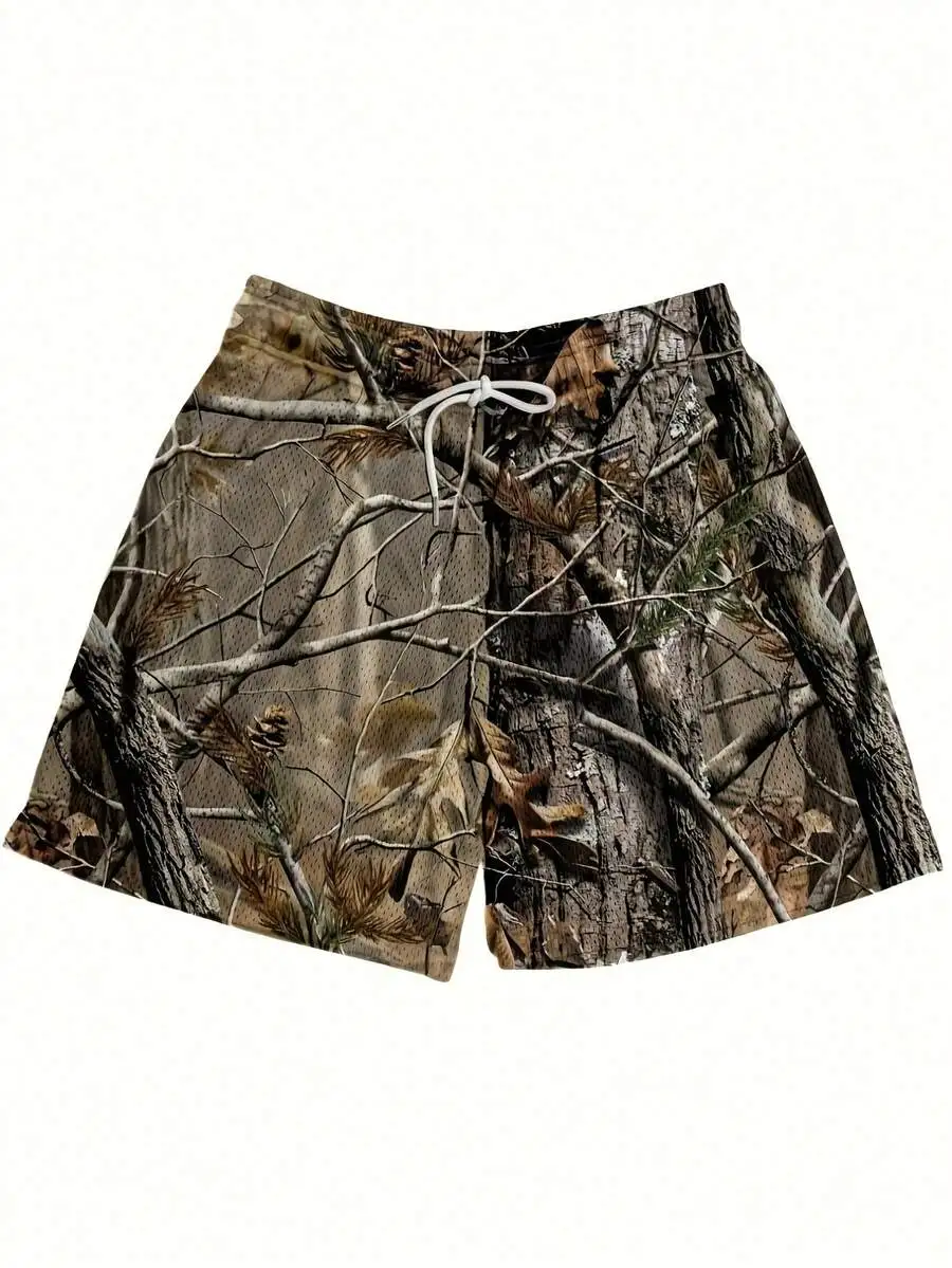 

Mens Camouflage Print Mesh Shorts Lightweight Breathable Drawstring Waist Casual Outdoor Summer Wear