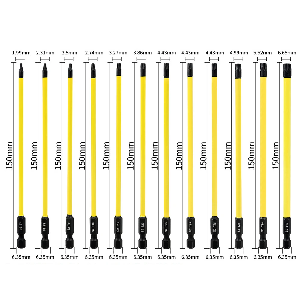 150mm Screwdriver Bit Set Extended Magnetic For Torx- Star Bit With Hole T15 T25 T30 T40 Screw Driver Hand Tools