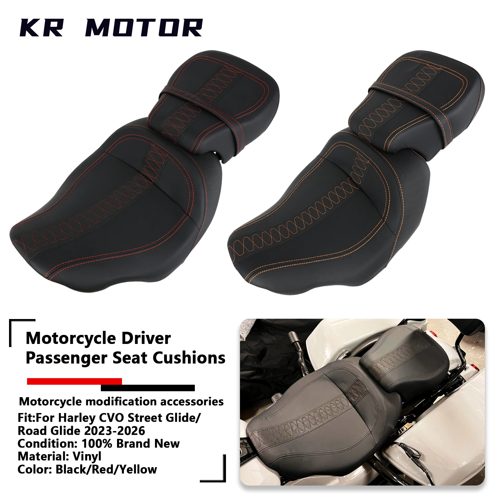 Motorcycle Rider Driver Passenger Seat Cushion Back Fits For Harly Road Glide/Street Glide/CVO Road Street Glide/ST 2023-2026
