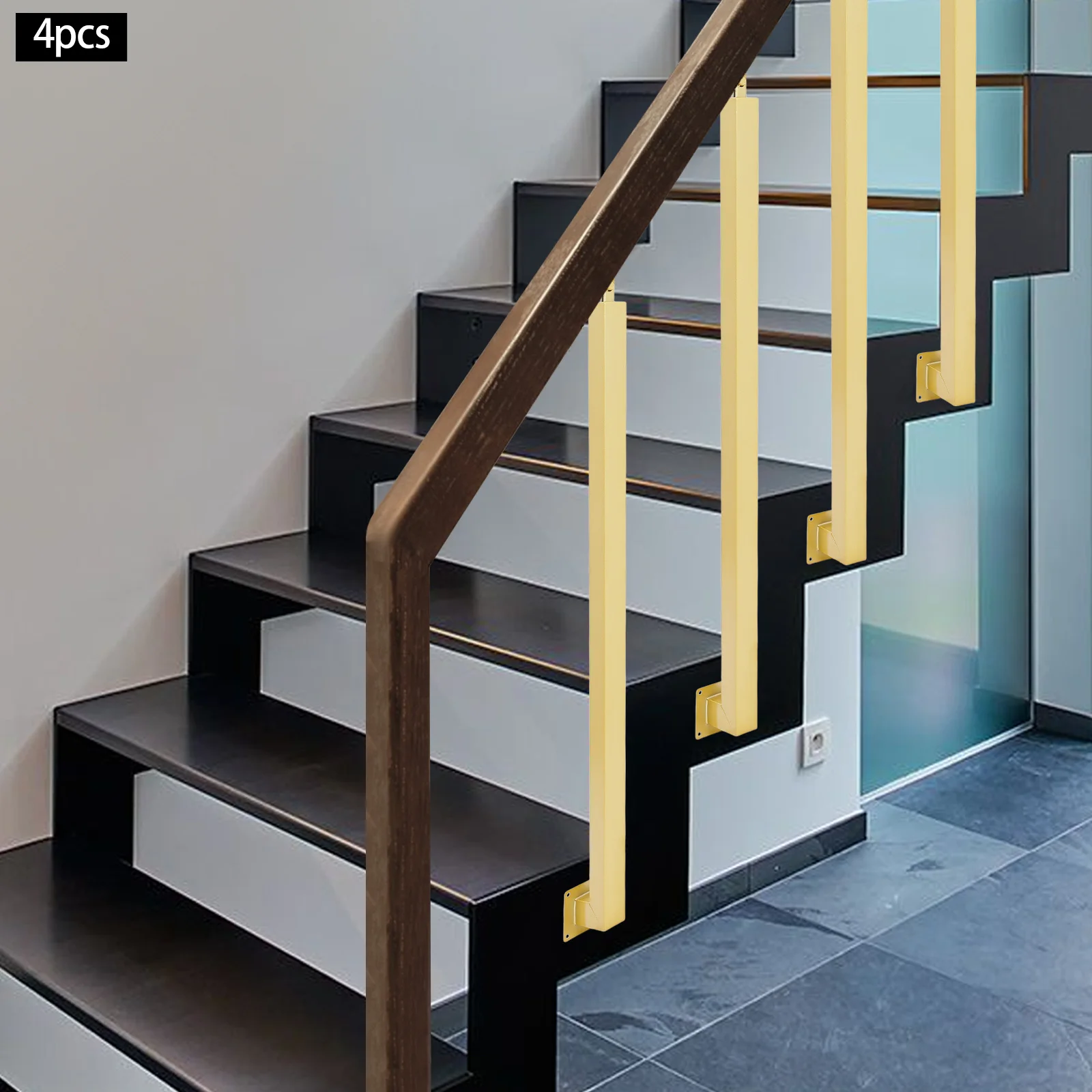4 Pieces of 100cm Stair Railing Side Installation - Golden Color, , , Suitable for Staircases, Villas, Entrances