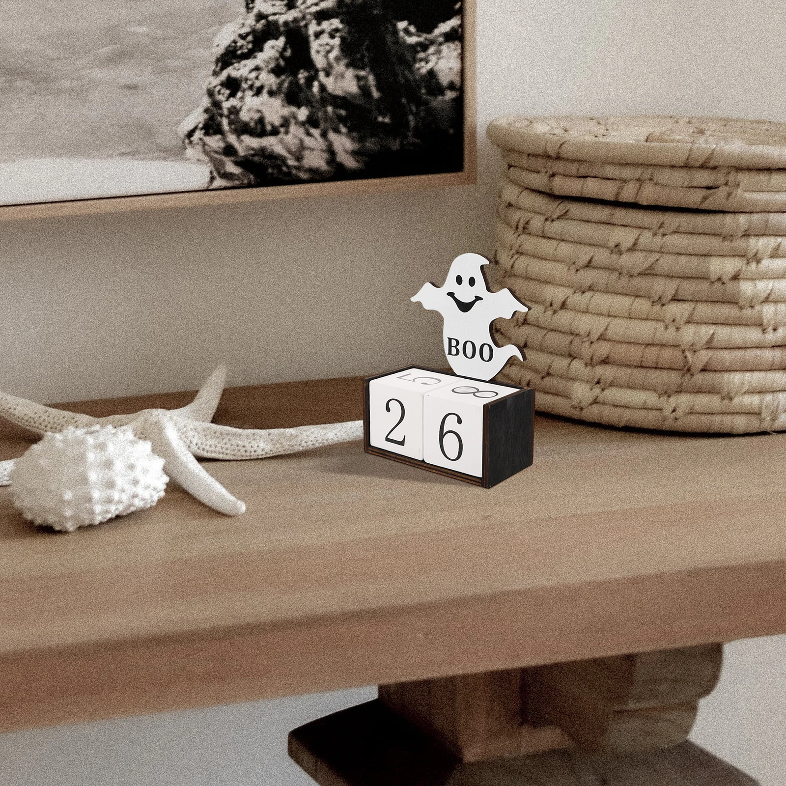 

Винтажный деревянный календарь с тыквой, тема Хэллоуина, декор для стола, многоразовый настольный офисный аксессуар, настольный календарь, украшение для рабочего стола