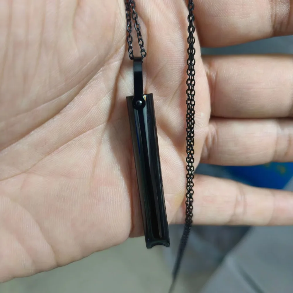 Mindful Breathing Cylinder Pendant Necklace Whisper Whistle Chain Anxiety Relief Jewelry Unisex Gift