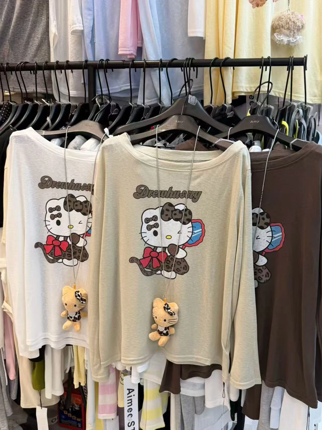 

Loose Casual Print T-Shirt Women's Summer New Style Korean Version Anti-Aging Cartoon Cats Long Sleeve Shoulder T-Shirt