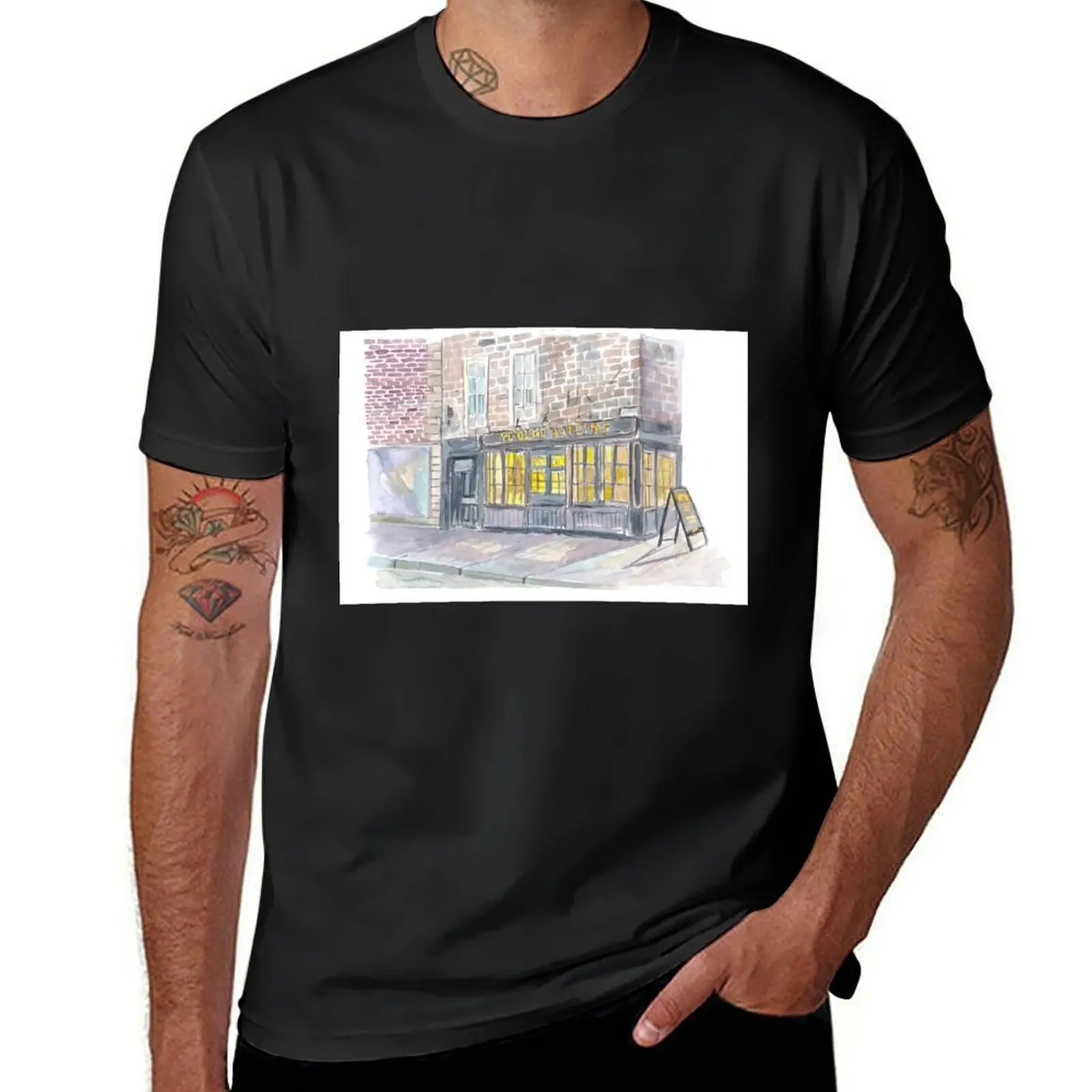 Old London England Pub Street Scene with Welcoming Window Lights T-Shirt quick-drying kawaii clothes men graphic t shirts