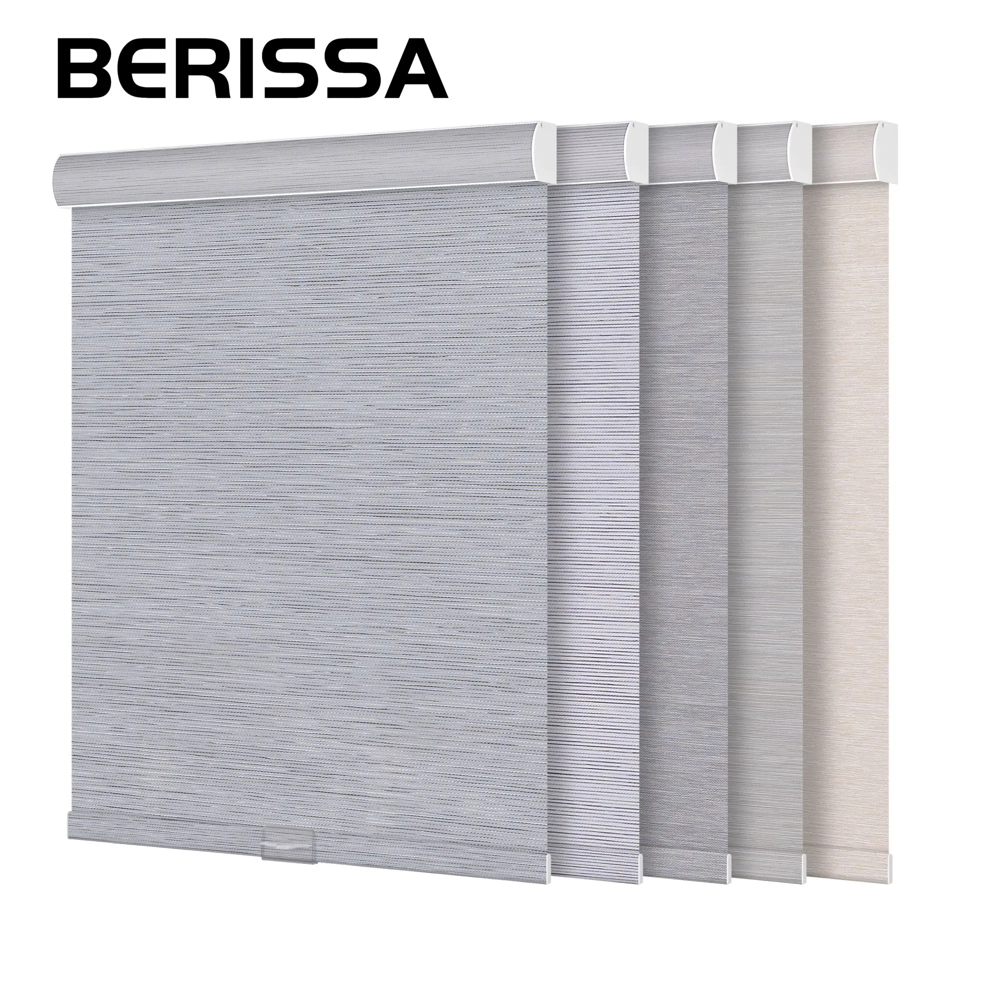 BERISSA 100% Blackout Roller Blinds for Windows Cordless Jacquard Fabric Color Matching Cassette Valance Cover Window Shades