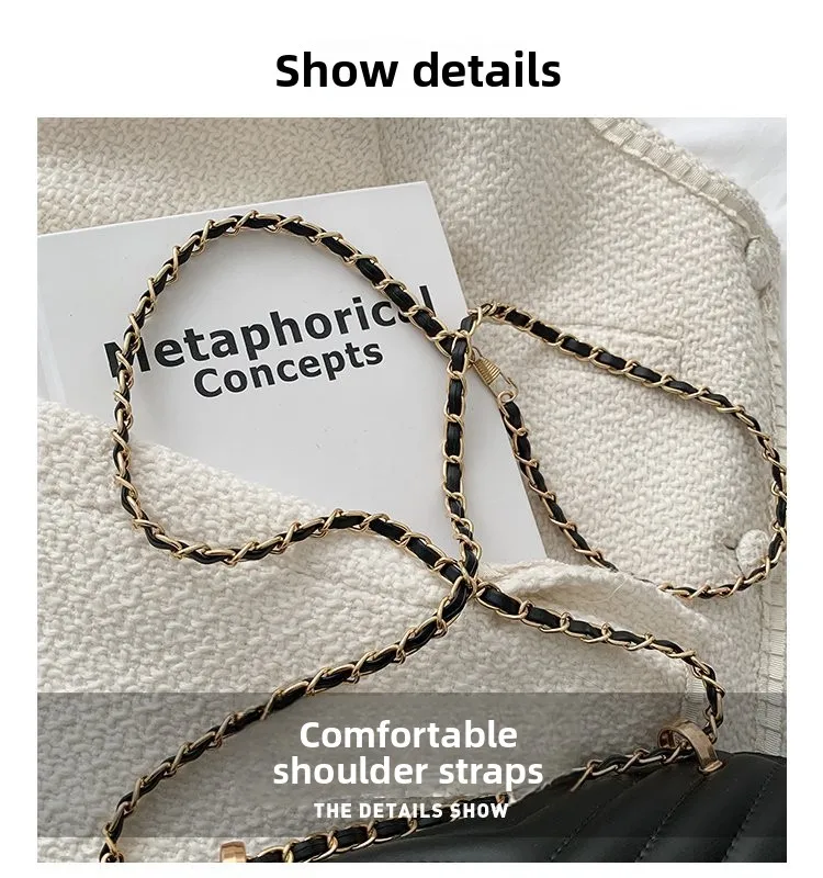 Schicke Umhängetasche aus Pu-Leder, goldfarbene Hardware, vielseitiger Kettenriemen, klassische Luxus-Tragetasche für Damen im Alltag – Detail 8