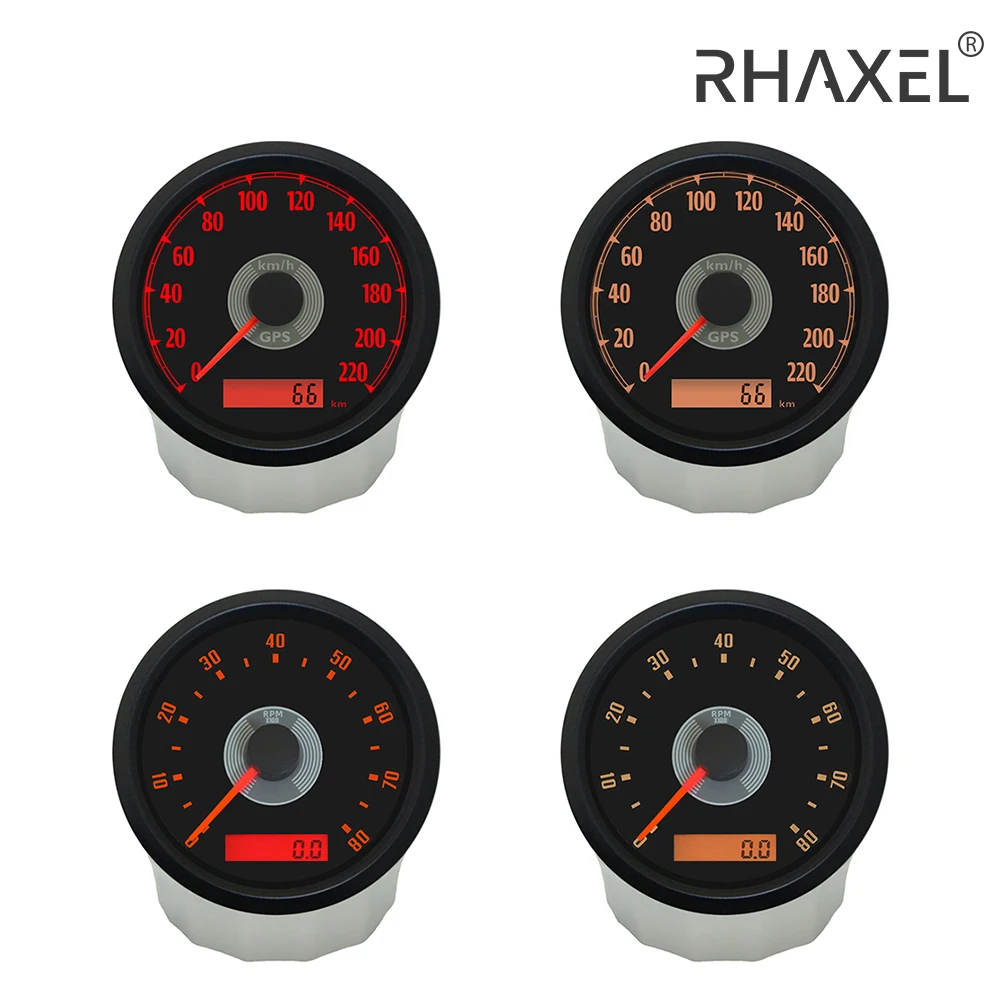 Rhaxel 2 Gauge Set 3 3/8Inch Snelheidsmeter Gps 220Mph Toerenteller 10000Rpm Voor Racejachten Universeel Met Achtergrondverlichting 12V 24V