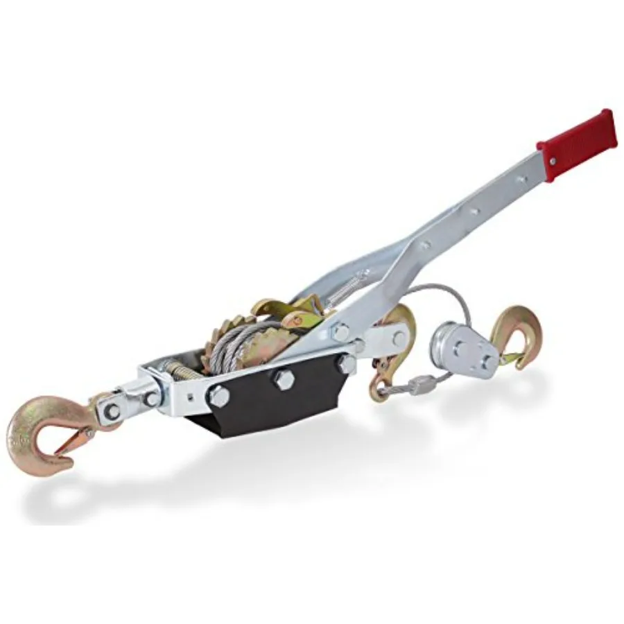

Come Along Winch Heavy Duty 4 Ton Power Puller with Cable and Pulley - Dual Gear Ratchet System for Easy Hand Pulling - 3 Hooks