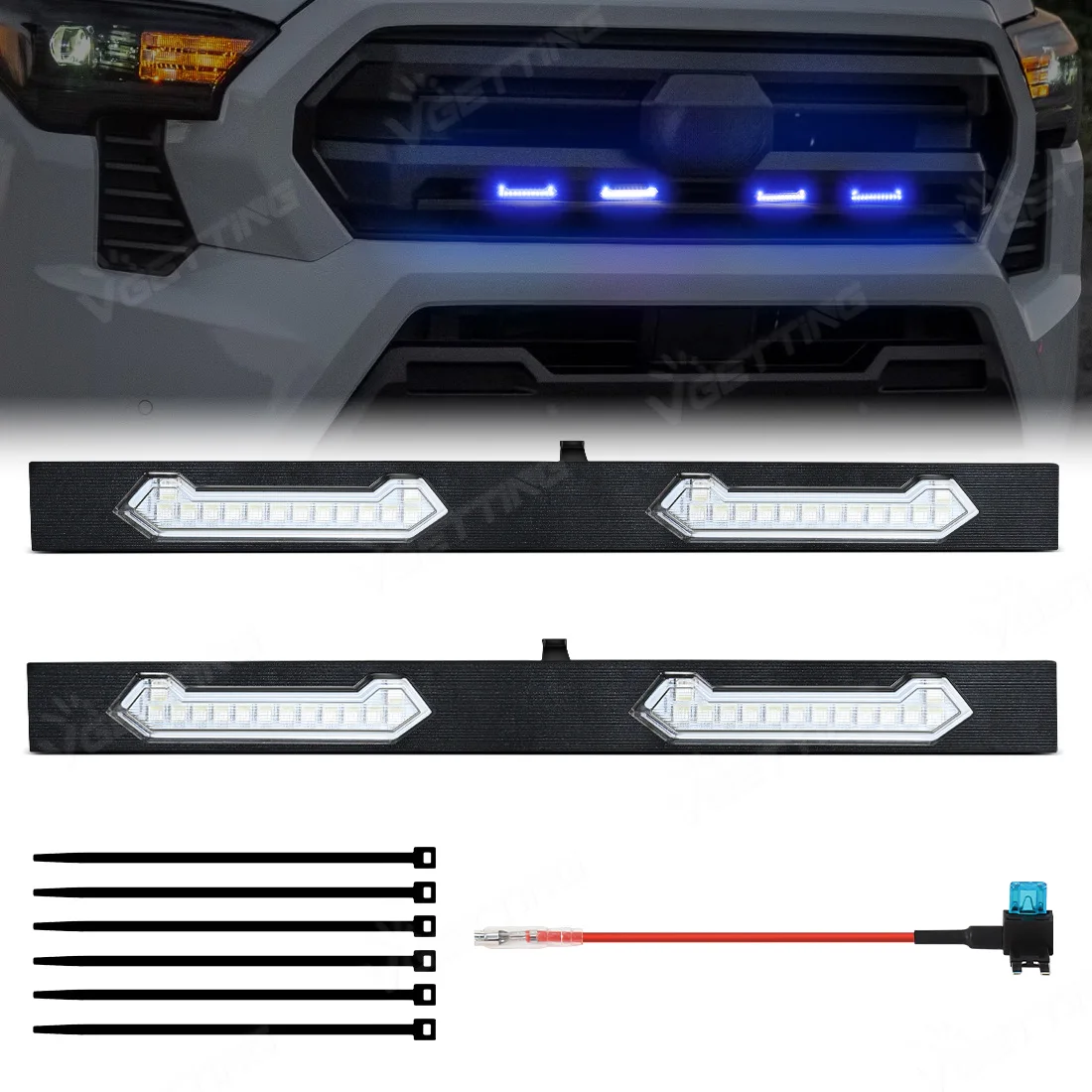 

4 Colors Front LED Grille Light For Toyota Tacoma SR SR5 2024 Grid Warning Lamp Daytime Running Lamp DRL Smoked Clear Shell 12V