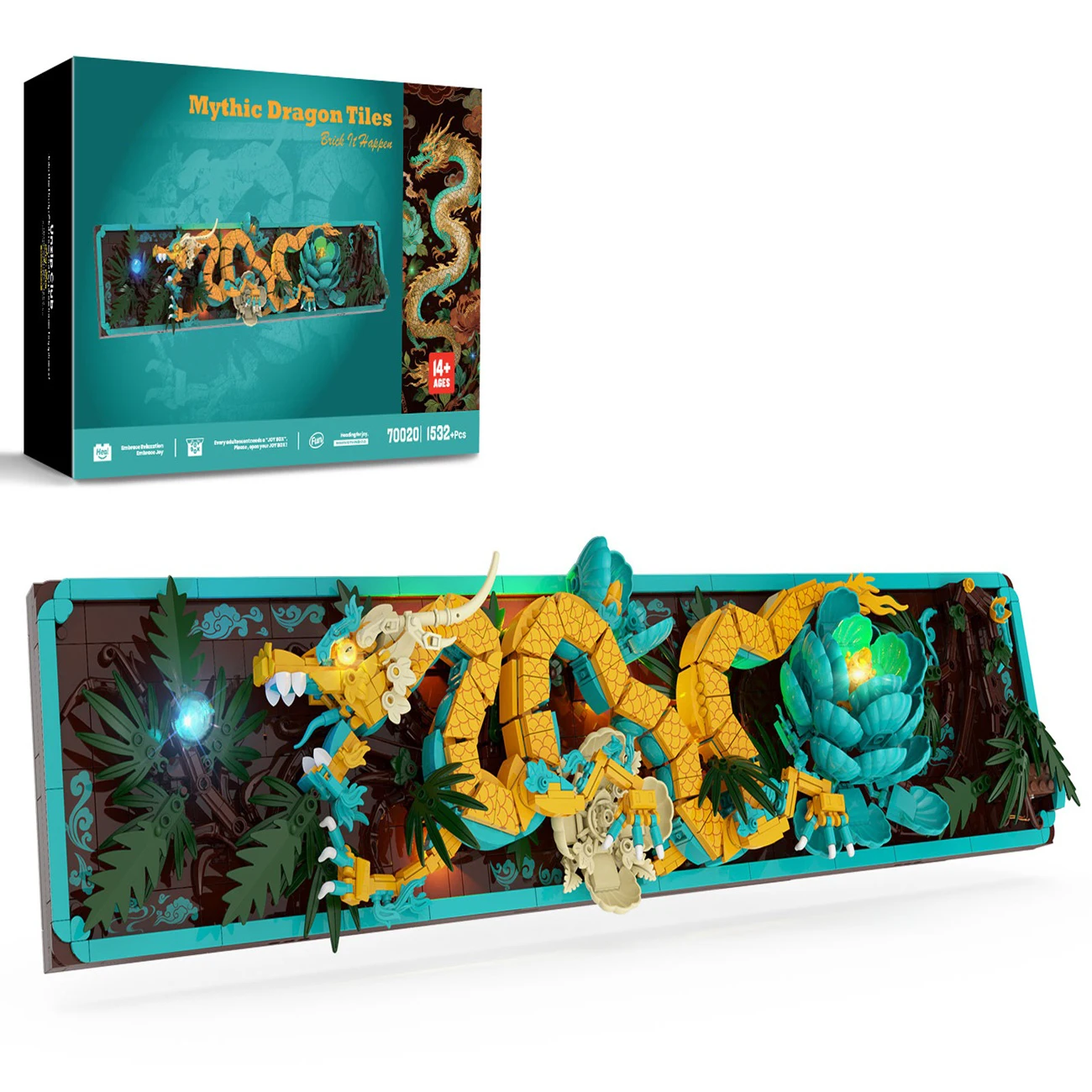 

1532PCS Dragon Pattern Wall Stick with Light, Creative Home Decor, MOC Building Blocks Set, Assembled Toy, Adult Birthday Gift