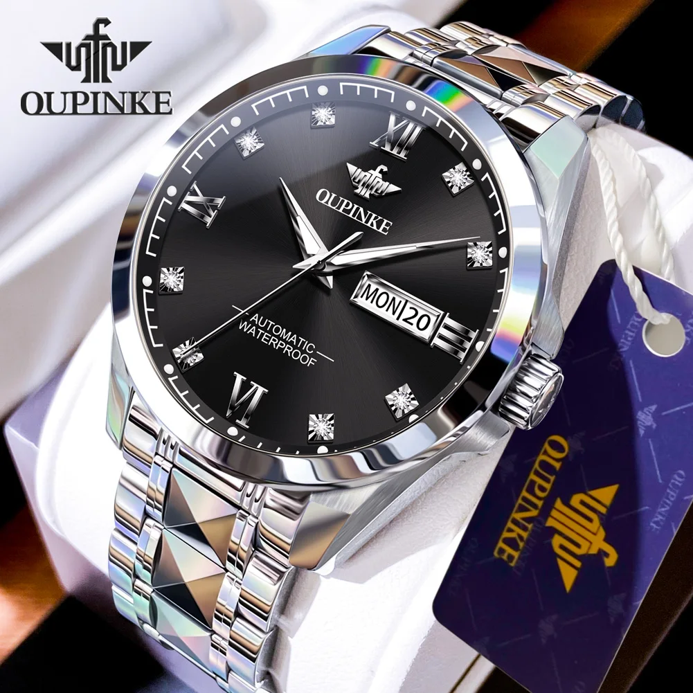 

OUPINKE Mens Luxury Watch Tungsten Steel Diamond Scale Automatic Mechanical Watch for Men Import Japan Movement Classic Business