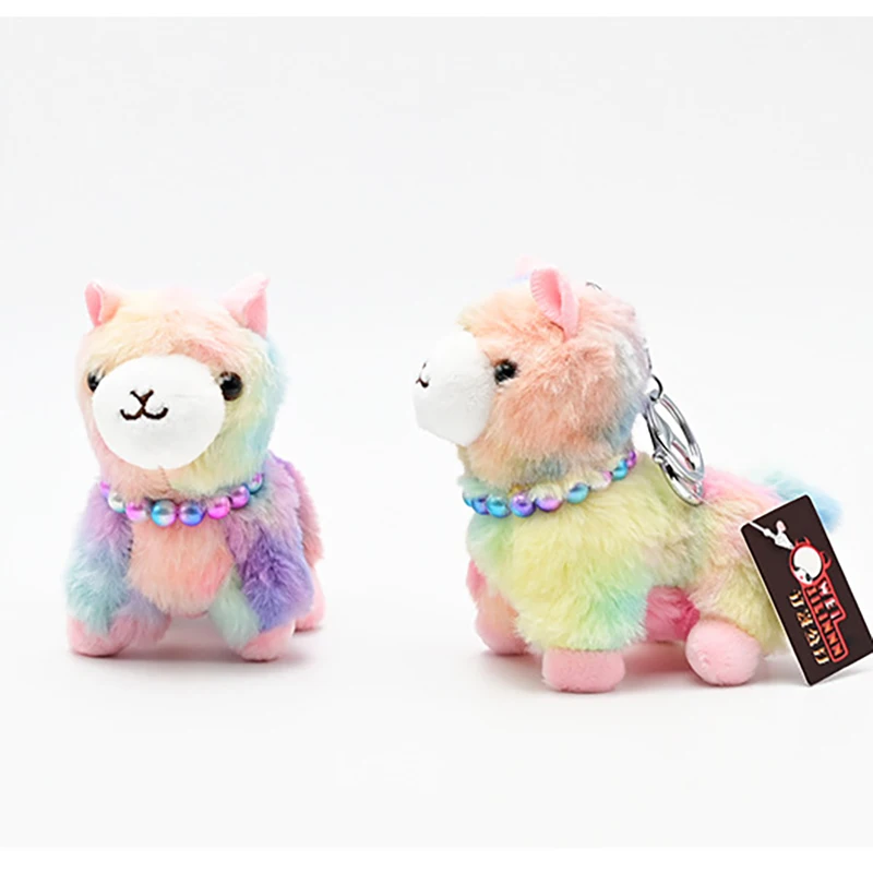 Cartoon Cute Colourful Alpaca Plush Doll Keychain Fun Lovely Animal Doll Chain Backpack Decorative Pendant Kids Birthday Gift