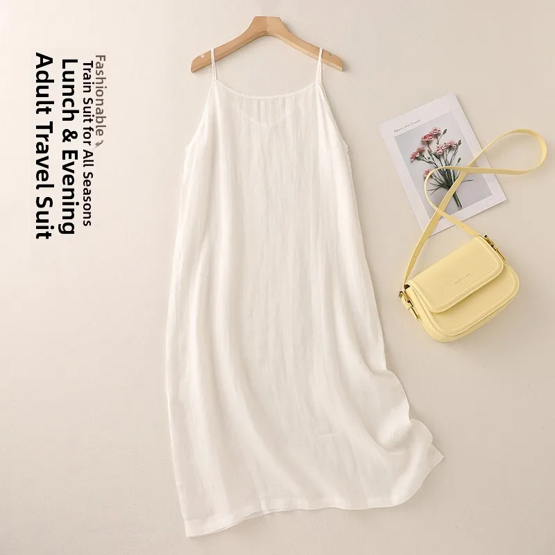 Feminino linho v-ne cinta dr verão solto a linha midi dr algodão mistura de linho confortável camada base longa dr