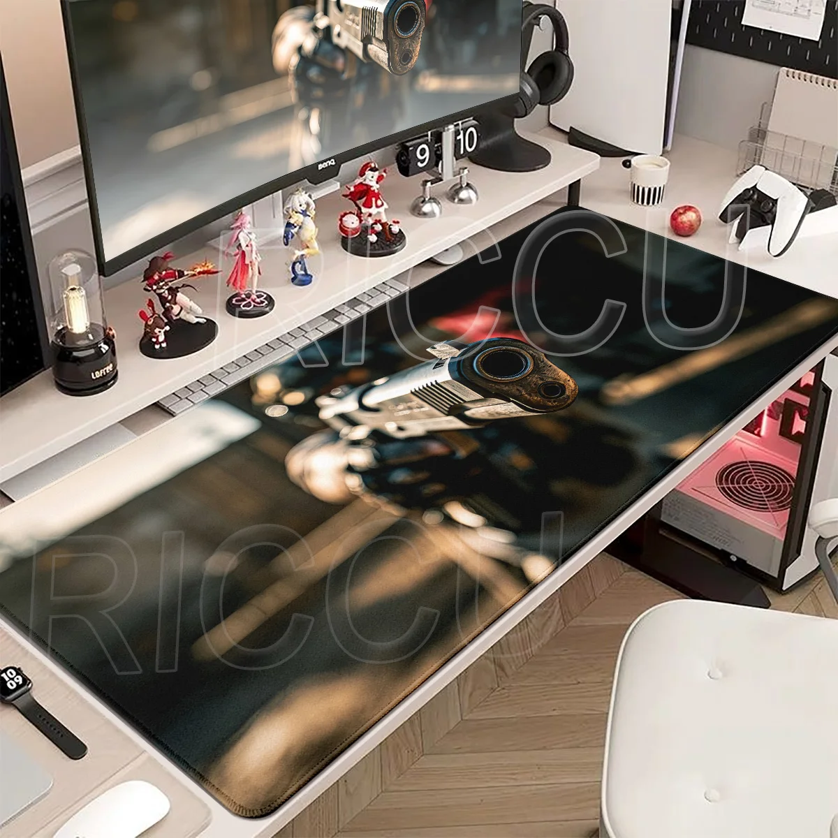Semi‑automatic Pistol Mouse Pad Anti-Slip Computer Rubber Gamer Accessories Desk Mat Stitched Edge Large Office Game Mousepad