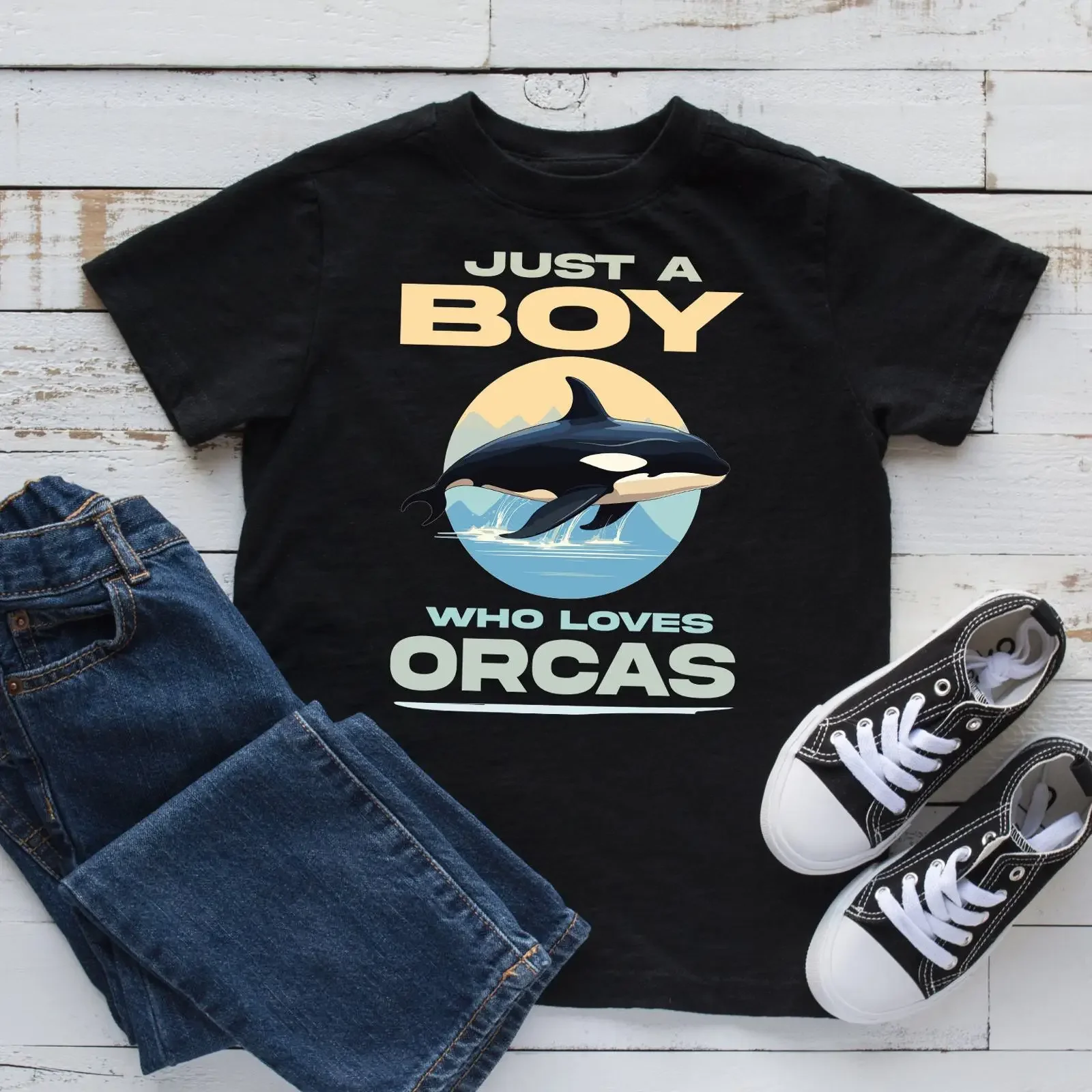 Boy Who Loves Orcas Kids T Shirt Toddler Orca Lover Ocean Design Youth Apparel vintage Washed Casual Breathable