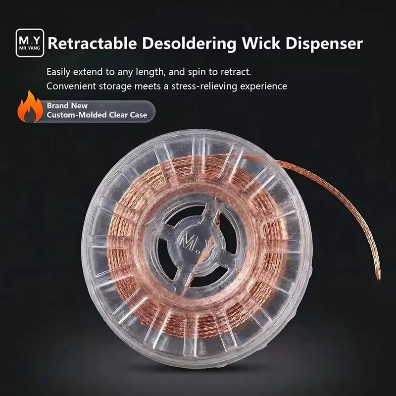 YCS Mr.Yang Retractable Desoldering Wick Dispenser Self Winding Case Pure Copper for Phone PCB Solder Removal Phone Repair Tool
