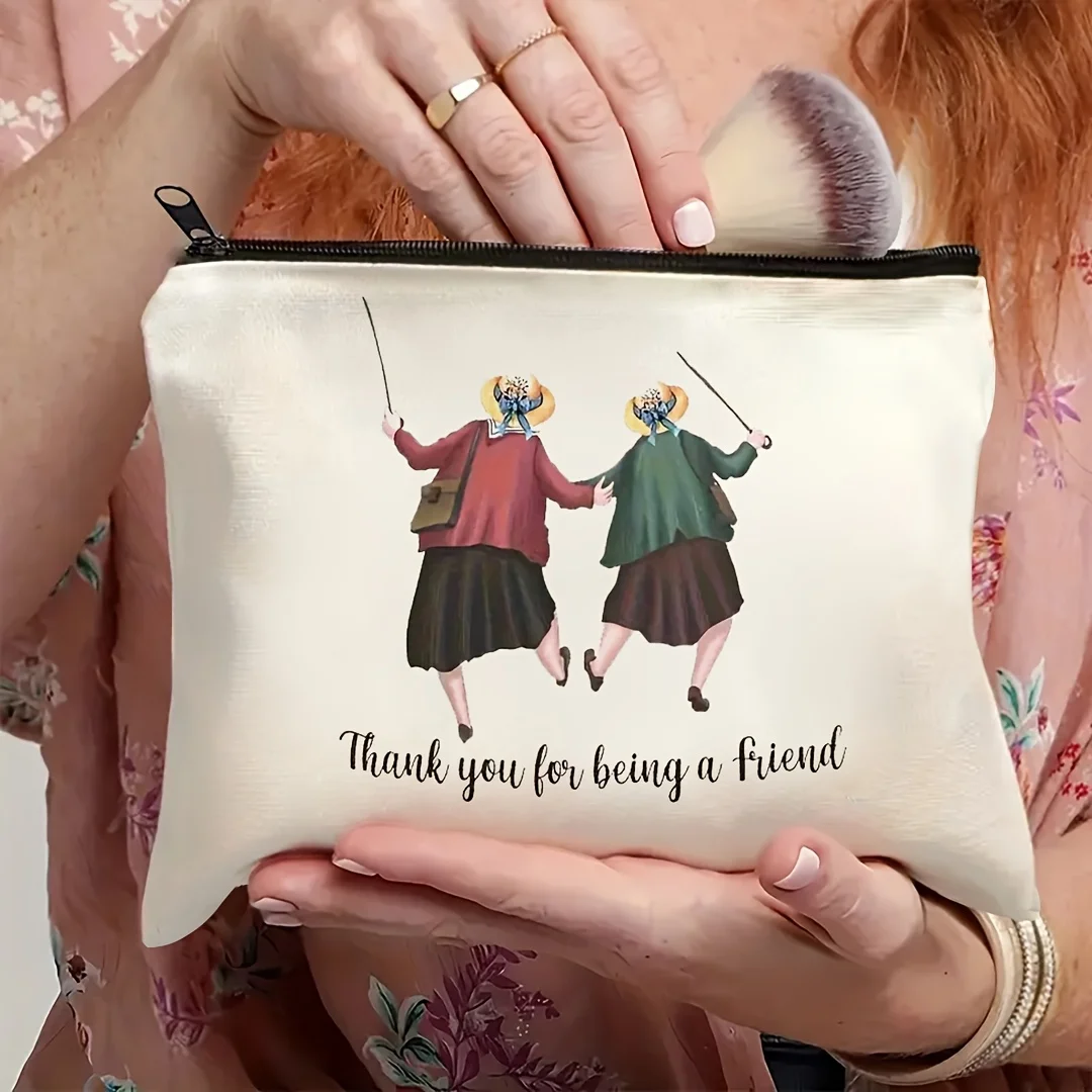 1 Piece of Best Friend Printed Makeup Bag - Multifunctional Zipper Pouch for Women, Perfect Travel Zipper Storage Bag, Fun Birthday Gift