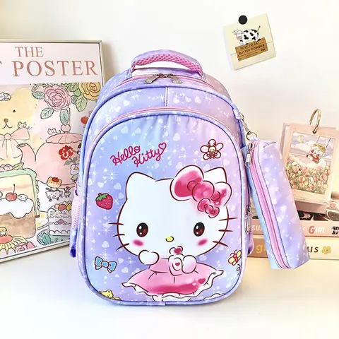 Hello Kitty Backpack, Kuromi With Pencil Case Full Print School Bag & Travel Bag, For School, Exterior Activities & Everyday