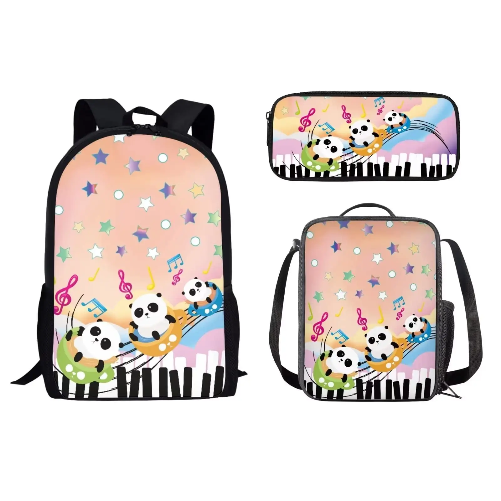 Hip Hop Piano Keyboard Musical Notes 3pcs/Set Backpack 3D Print School Bookbag Travel Laptop Daypack Shoulder Bag Pencil Case T