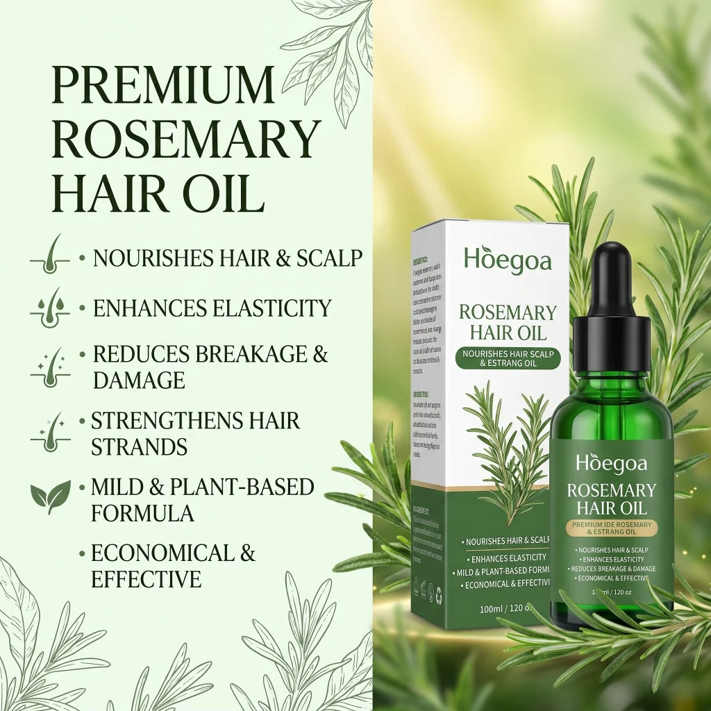 Hoegoa Rosemary Hair Root Care Oil Nourish Scalp Boost Softness Smooth Strands Reduce Frizz Restore Dry Damaged Hair Texture