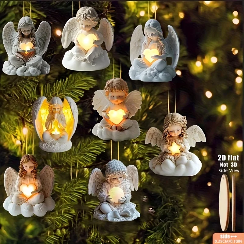 8 Stücke Weihnachten Vintage Holz Weißer Engel Anhänger Frohe Weihnachten Neujahr Anhänger Geschenk Weihnachtsbaum Dekorationen Lieferungen