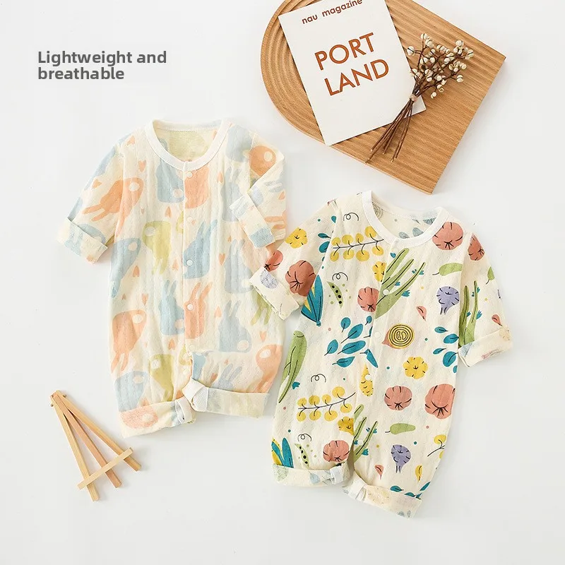 

Детский летний тонкий хлопковый комплект с длинным рукавом: дышащая и удобная одежда для новорожденных, пижама для кондиционированных помещений