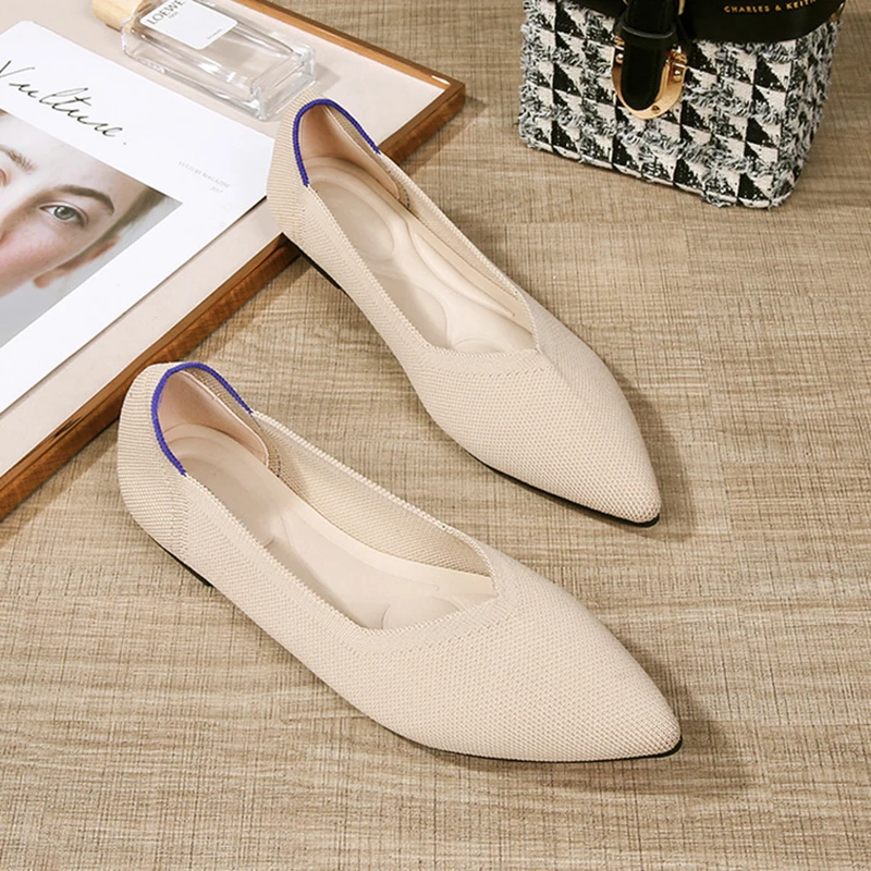 TRAF Beige Linen Point Head Flat Sandals For Woman Autumn New Shallow Mouth Low Sauqre Heel Shoes Elegant Office Lady Sandal ﻿