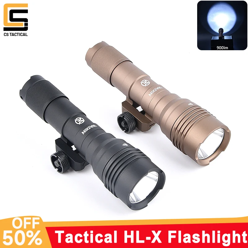 

WADSN Tactical HL-X White LED Hunting Scout Light HighPower 900lm Metal Flashlight With Dual Function Press Switch Fit 20MM Rail