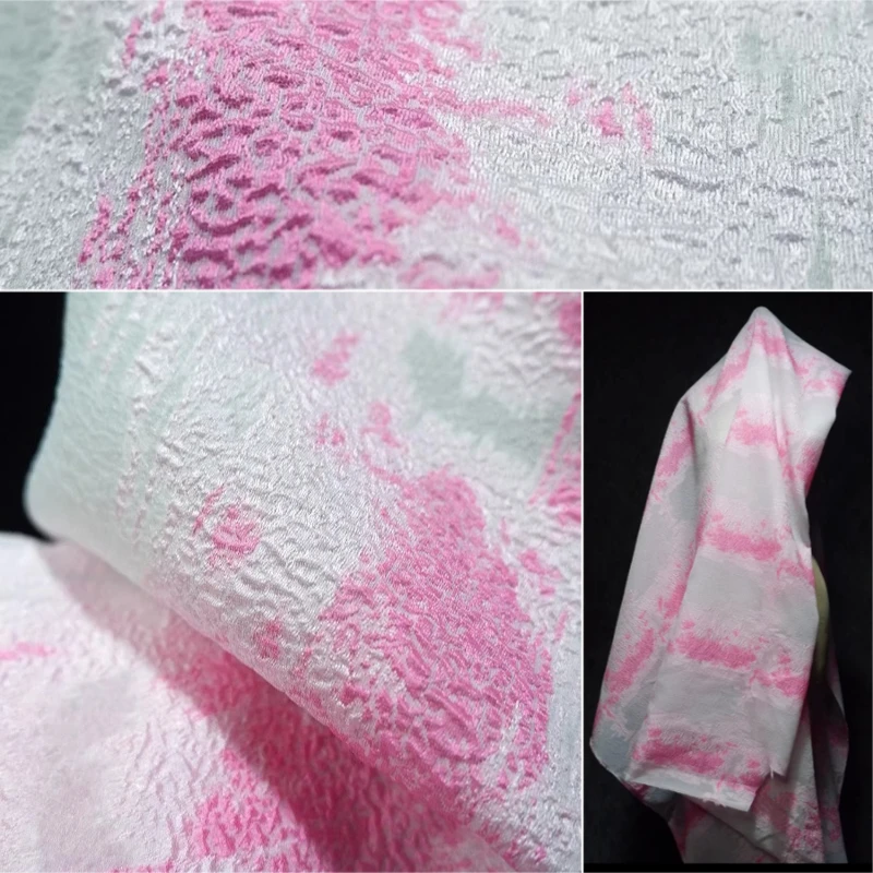 

Summer Fairy Pink Jacquard Fabric Thin Lightweight Blended Creative Designer Handmade Sewing DIY Craft Material Dress Apparel