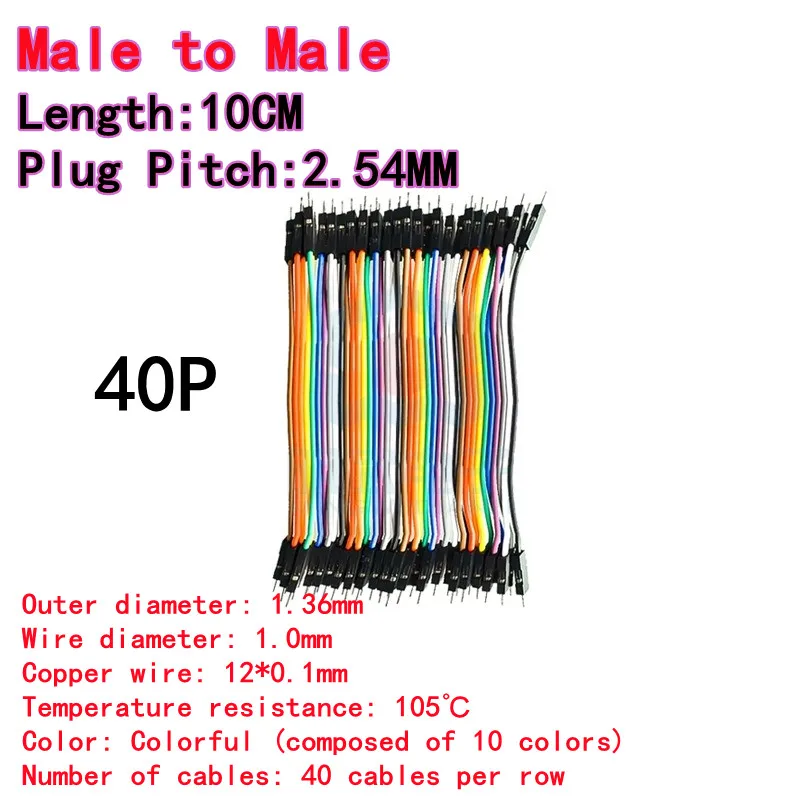 40P Colored Dupont Wire Female-to-Female Male-to-Female Male-to-Male Connection Cables length 10cm with 2.54mm Pin Pitch