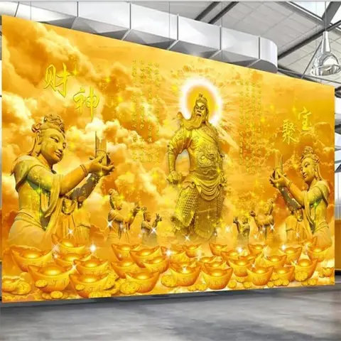 Carta da parati personalizzata 3d Europa e America Statua di Buddha ristorante bar carta da parati Dharma senza limiti grande giorno Murales a mano di Buddha dorato