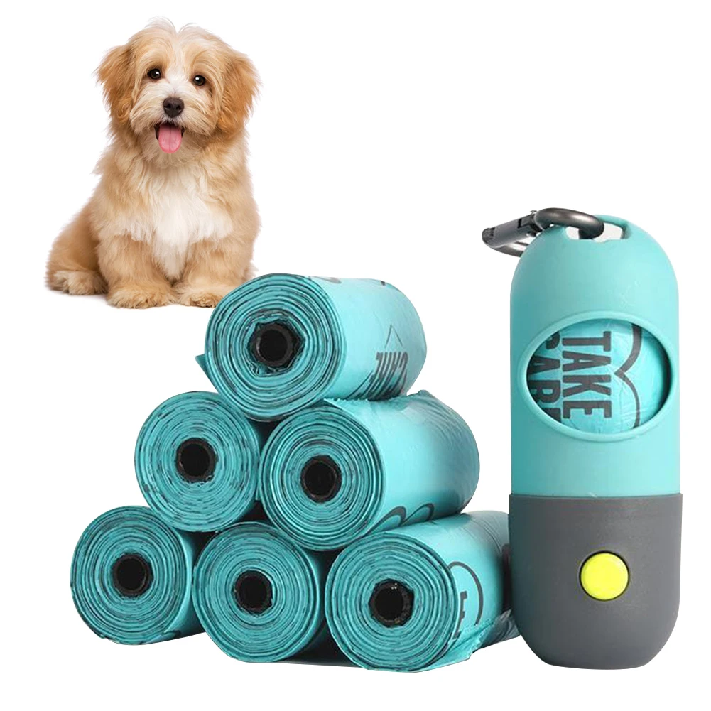 Degradable Dog Poop Bags Dispenser LED Light Puppy Waste Pocket Outdoor Travel Pouch Cats Poop Cleaning Garbage Bag Pet Supplies